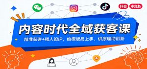 内容时代全域获客课：精准获客+强人设IP，给模版易上手、讲原理助创新-数智网创