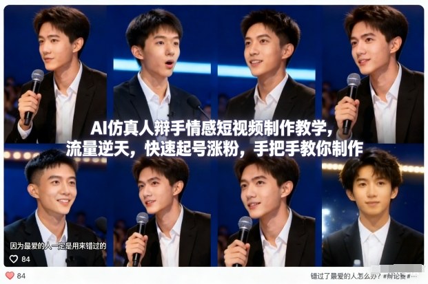 AI仿真人辩手情感短视频制作教学，流量逆天，快速起号涨粉，手把手教你制作-数智网创