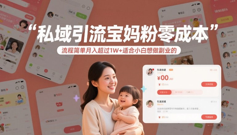 私域引流宝妈粉零成本流程简单月入超过1W+适合小白想做副业的-数智网创