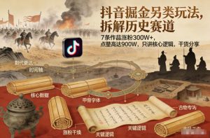 抖音掘金另类玩法,拆解历史赛道,7条作品涨粉300W+,点赞量高达900W,只讲核心逻辑,干货分享-数智网创