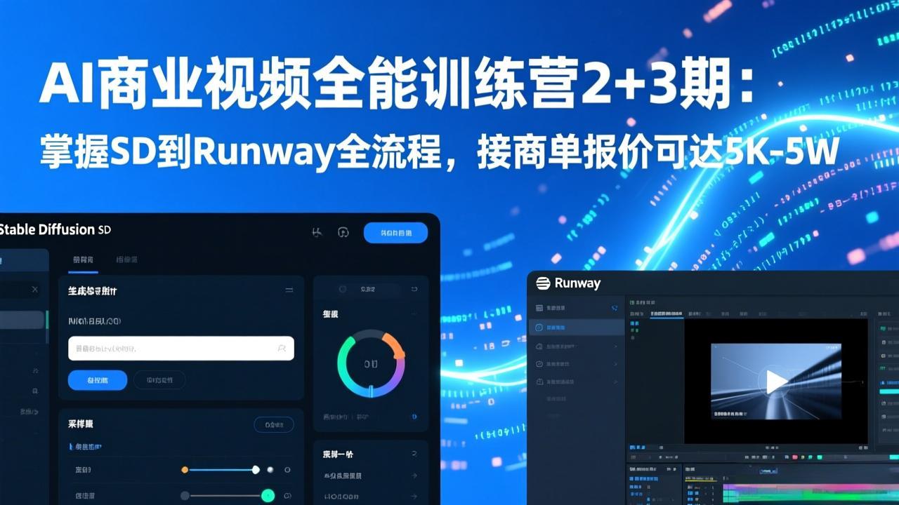 AI商业视频全能训练营2+3期:掌握SD到Runway全流程,接商单报价可达5K-5W-数智网创