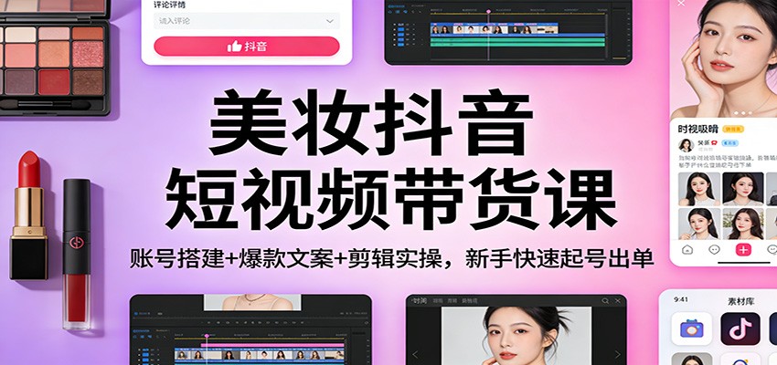 美妆抖音短视频带货课：账号搭建+爆款文案+剪辑实操，新手快速起号出单-数智网创