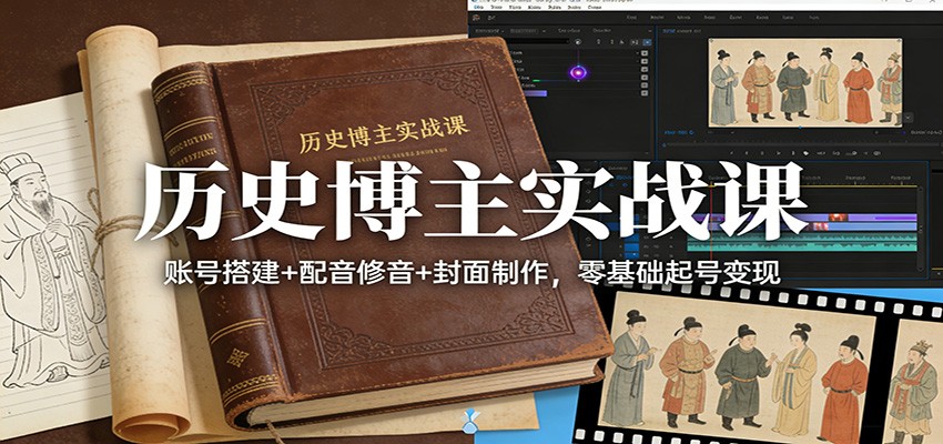 历史博主实战课：账号搭建+配音修音+封面制作，零基础起号变现-数智网创