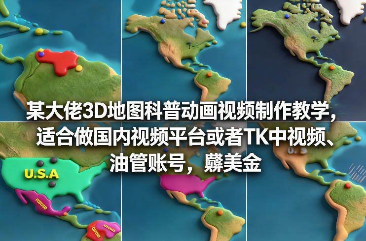 某大佬3D地图科普动画视频制作教学，适合做国内视频平台或者TK中视频、油管账号，賺美金-数智网创