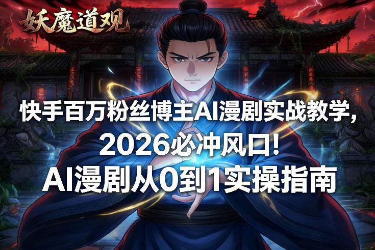 快手百万粉丝博主AI漫剧实战教学,2026必冲风口!AI漫剧从0到1实操指南-数智网创