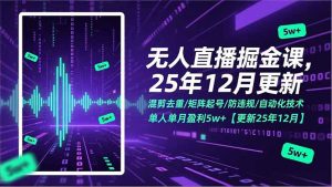 无人直播掘金课，混剪去重/矩阵起号/防违规/自动化技术，单人单月盈利5w+【更新25年12月】-数智网创