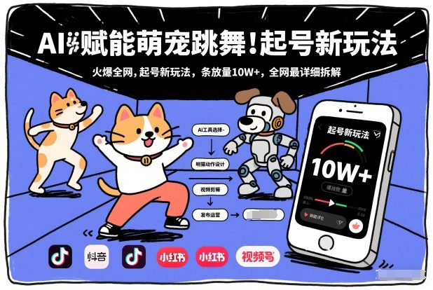 AI赋能萌宠跳舞，火爆全网，起号新玩法，条条播放量10W+，全网最详细拆解-数智网创
