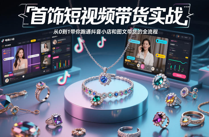 首饰短视频带货实战,从0到1带你跑通抖音小店和图文带货的全流程-数智网创