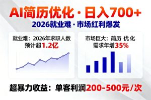 AI优化简历，日入700+，2026就业难，市场巨大，超暴力！-数智网创