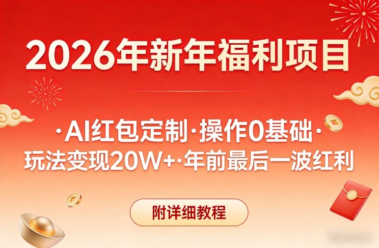 新年福利项目，AI红包定制，操作0基础，玩法变现20W+年前最后一波红利，附详细教程-数智网创