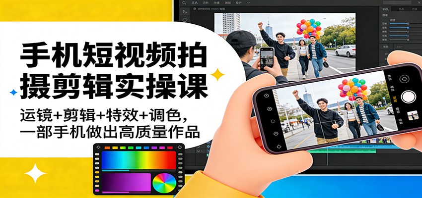 手机短视频拍摄剪辑实操课：运镜+剪辑+特效+调色，一部手机做出高质量作品-数智网创