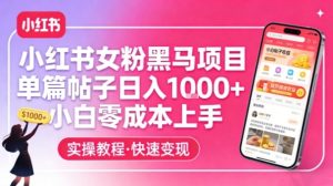 小红书女粉黑马项目，单篇帖子日入1k+，小白零成本上手-数智网创