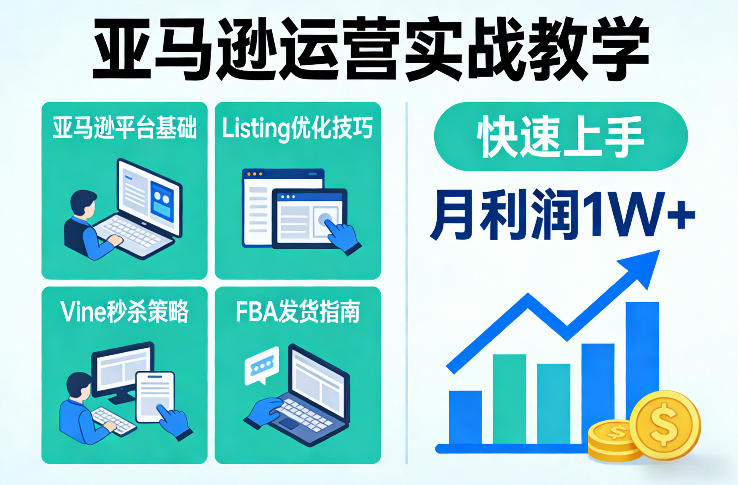 亚马逊运营实战教学，亚马逊平台+Listing优化+Vine秒杀+FBA发货等，快速上手，实现店铺月利润1W-数智网创
