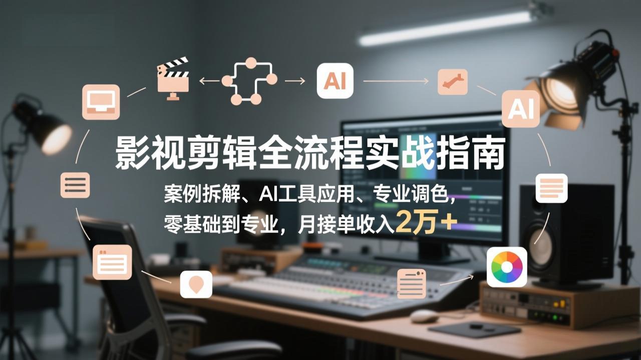 影视剪辑全流程实战指南，案例拆解、AI工具应用、专业调色，零基础到专业，月接单收入2万+-数智网创