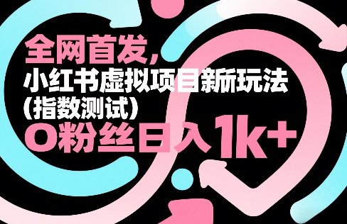 全网首发，小红书虚拟项目新玩法(指数测试)，0粉丝日入1k+，整个玩法完整拆解！-数智网创