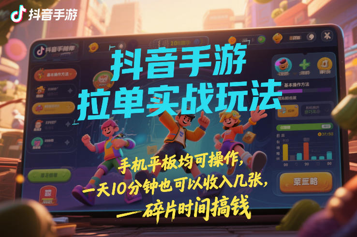 抖音手游拉单实战玩法,手机平板均可操作,一天10分钟也可以收入几张,碎片时间搞钱【揭秘】-数智网创