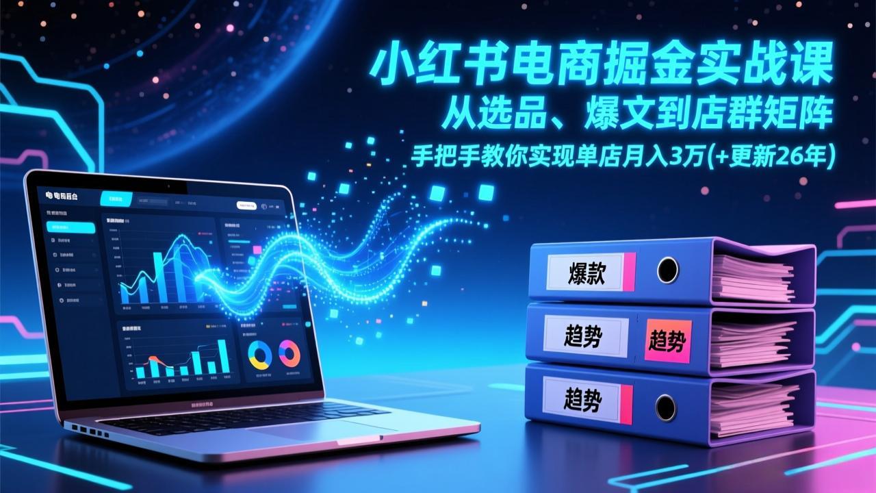 小红书电商掘金实战课，从选品、爆文到店群矩阵，手把手教你实现单店月入3万+(更新26年-数智网创