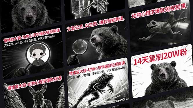 情绪放大镜-动物心理学爆款短视频课，文案公式、AI生图、多平台变现，14天复制20W粉-数智网创