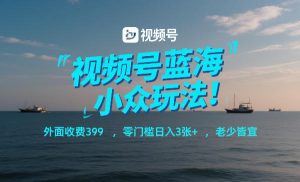 视频号蓝海小众玩法！外面收费399，零门槛日入3张+，老少皆宜-数智网创