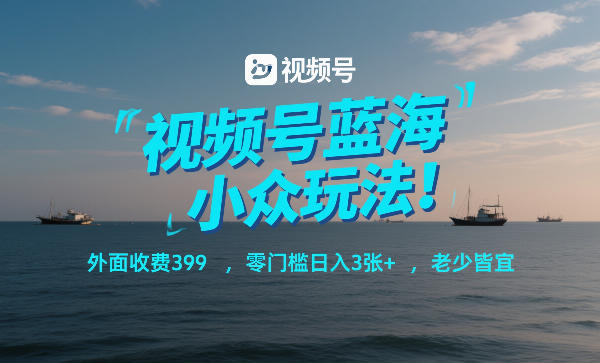 视频号蓝海小众玩法!外面收费399,零门槛日入3张+,老少皆宜-数智网创