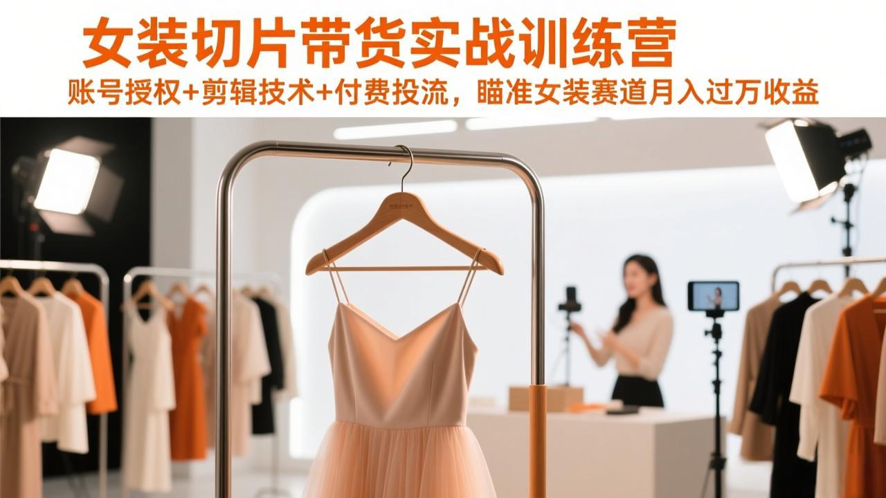 女装切片带货实战训练营，账号授权+剪辑技术+付费投流，瞄准女装赛道月入过万收益-数智网创