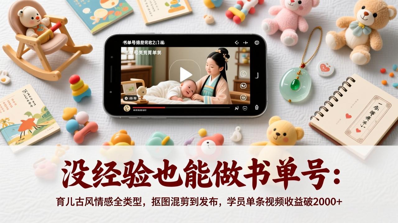 没经验也能做书单号：育儿古风情感全类型，抠图混剪到发布，学员单条视频收益破2000+-数智网创