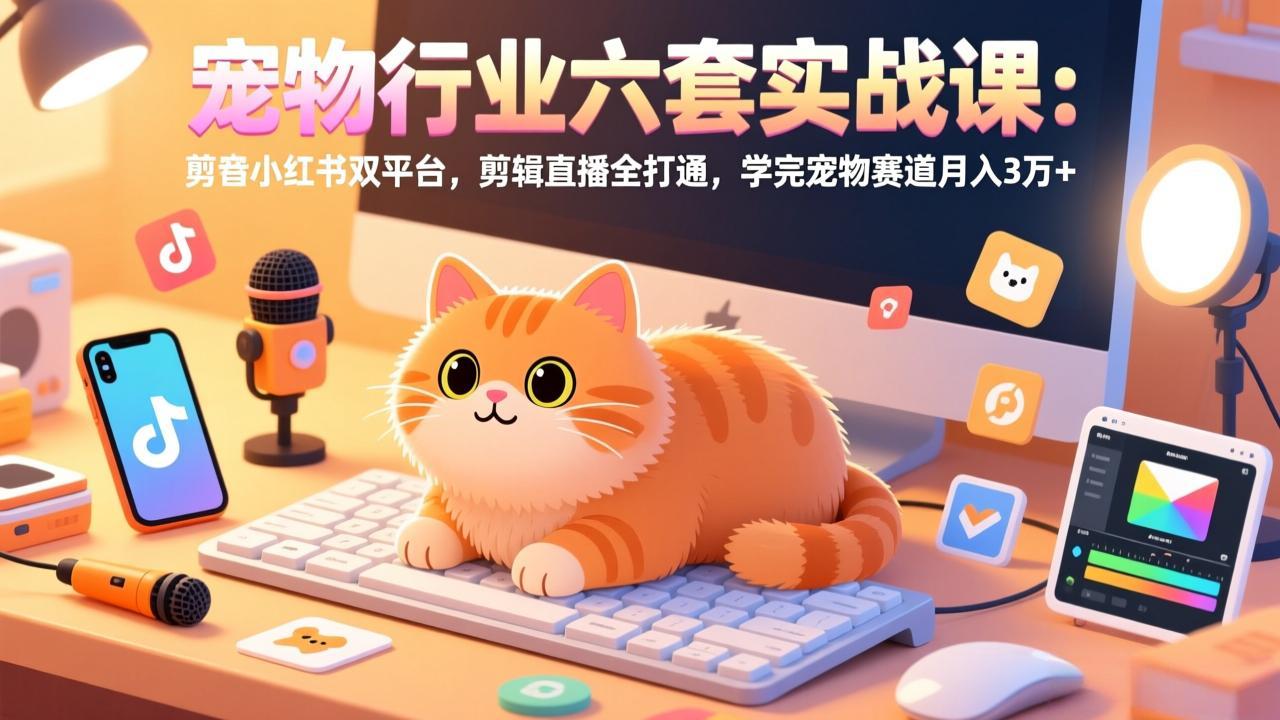 宠物行业六套实战课：抖音小红书双平台，剪辑直播全打通，学完宠物赛道月入3万+-数智网创