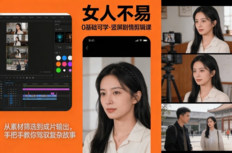 0基础可学！《女人不易》竖屏剧情剪辑课，从素材筛选到成片输出，手把手教你驾驭复杂故事-数智网创