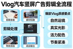 Vlog感觉汽车竖屏广告剪辑脚本全流程，拿捏爆款Vlog质感-数智网创