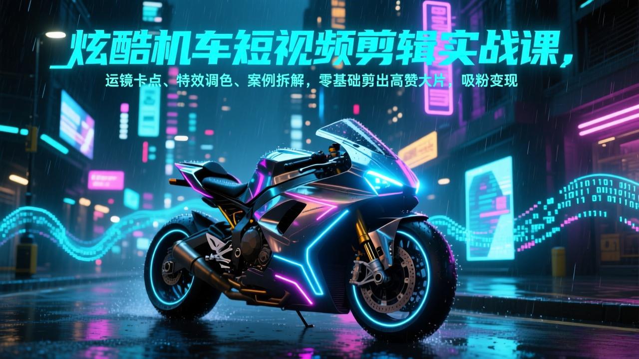 炫酷机车短视频剪辑实战课,运镜卡点、特效调色、案例拆解,零基础剪出高赞大片,吸粉变现-数智网创