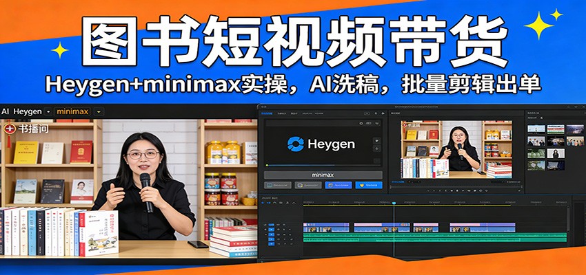 图书短视频带货:Heygen+minimax实操,AI洗稿 ,批量剪辑出单-数智网创