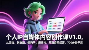 个人IP自媒体内容创作课V1.0，从定位，到选题、做钩子、搭结构，再到后期运营，700分钟干货-数智网创