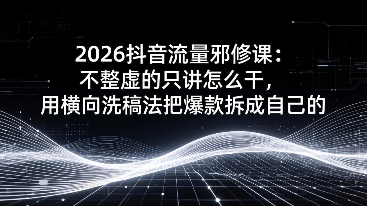 2026抖音流量邪修课：不整虚的只讲怎么干，用横向洗稿法把爆款拆成自己的-数智网创
