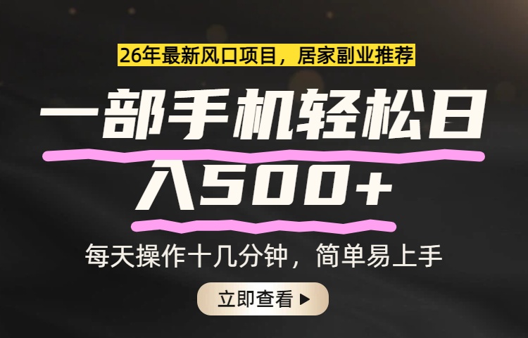 26年居家副业首选，一部手机轻松日入500+，长期稳定可做-数智网创