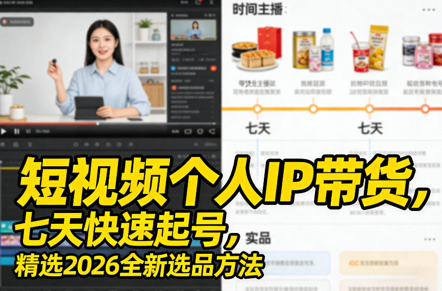 短视频个人IP带货，七天快速起号，精选2026全新选品方法-数智网创