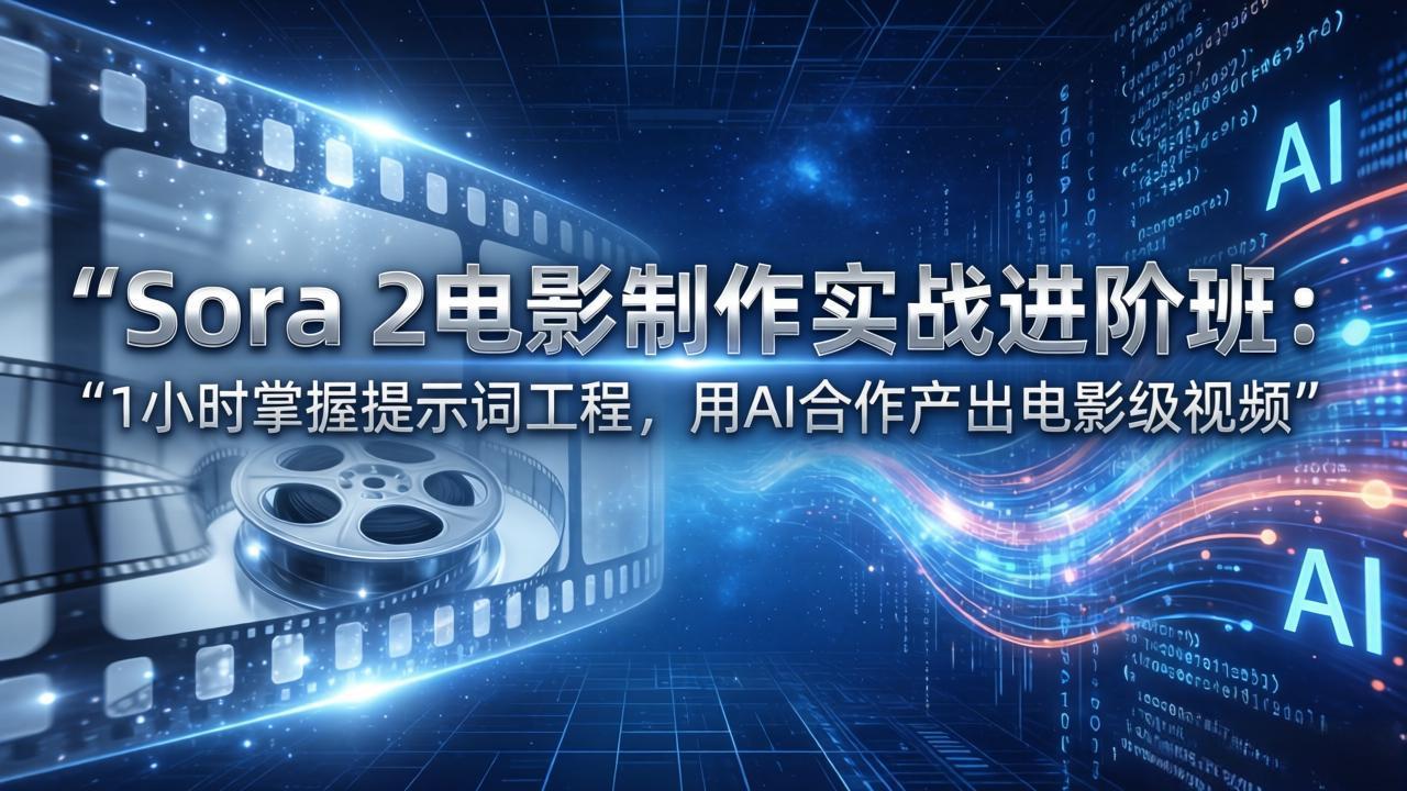 Sora 2电影制作实战进阶班：1小时掌握提示词工程，用AI合作产出电影级视频-数智网创