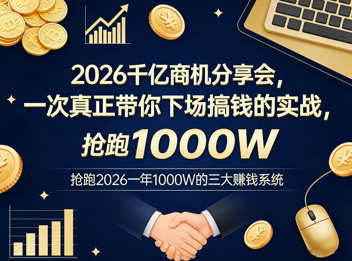 2026千亿商机分享会，一次真正带你下场搞钱的实战，抢跑2026一年1000W的三大賺钱系统-数智网创