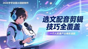 2026字字动画AI漫剧制作-1期，选文配音剪辑技巧全覆盖，一个人就能批量产出爆款漫剧-数智网创