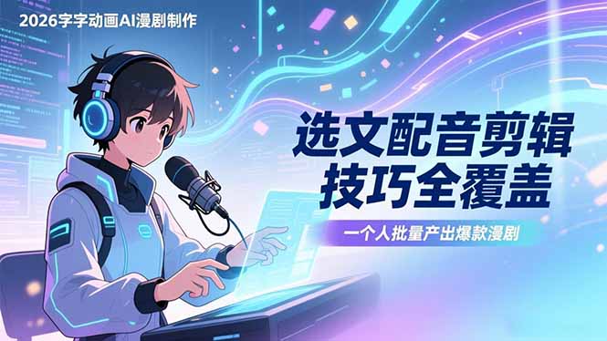 2026字字动画AI漫剧制作-1期，选文配音剪辑技巧全覆盖，一个人就能批量产出爆款漫剧-数智网创