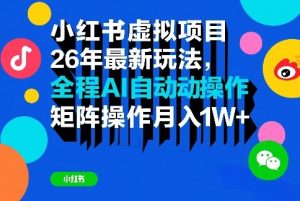 小红书虚拟项目26年最新玩法,全程AI自动操作,矩阵操作月入1W+【揭秘】-数智网创