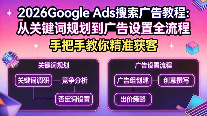 2026Google Ads搜索广告教程：从关键词规划到广告设置全流程，手把手教你精准获客-数智网创