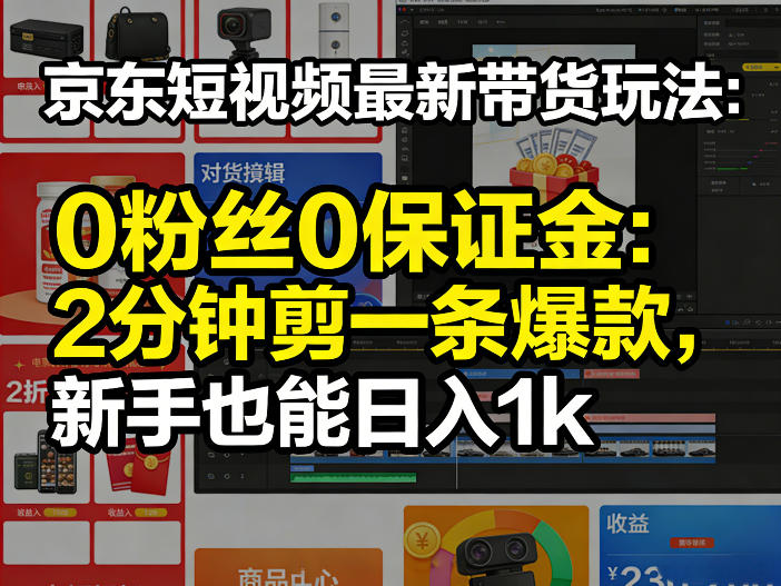 京东短视频最新带货玩法,0粉丝0保证金,2分钟剪一条爆款,新手也能日入1k+【揭秘】-数智网创