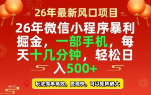 26年微信小程序最暴利玩法，每天十几分钟，稳稳日入500+-数智网创
