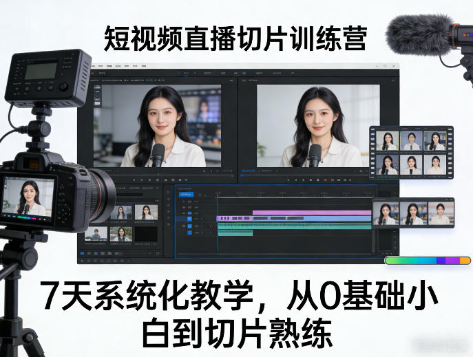 短视频直播切片训练营，7天系统化教学，从0基础小白到切片熟练-数智网创