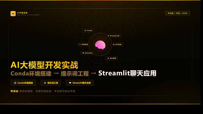 AI大模型开发实战：Conda环境搭建→提示词工程→Streamlit聊天应用，零基础到项目落地-数智网创