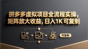 拼多多虚拟项目全流程实操，矩阵放大收益，日入 1K 可复制-数智网创