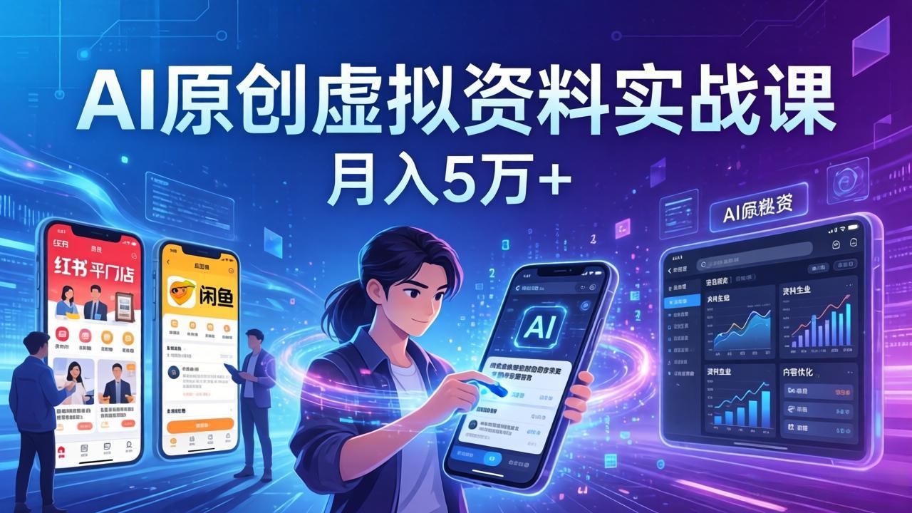 AI原创虚拟资料实战课：2026新机会，小红书闲鱼开店，普通人用AI轻松变现，月入5万+-数智网创