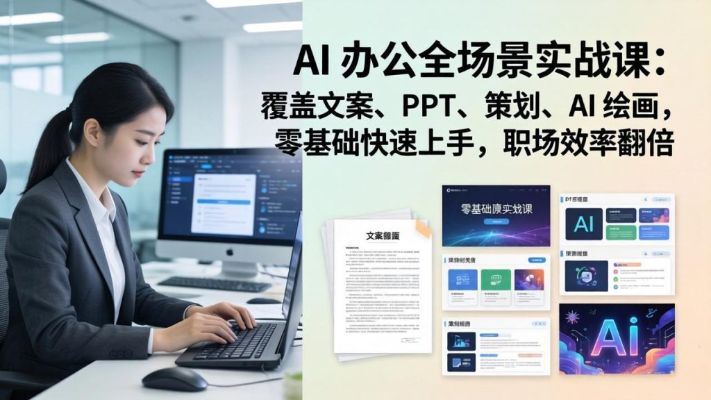 AI 办公全场景实战课：覆盖文案、PPT、策划、AI 绘画，零基础快速上手，职场效率翻倍-数智网创