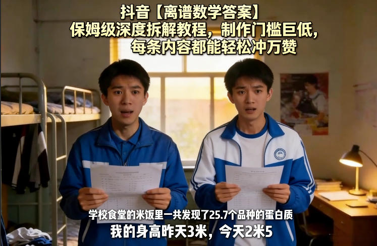 抖音【离谱数学答案】保姆级深度拆解教程，制作门槛巨低，每条内容都能轻松冲万赞，附详细步骤-数智网创