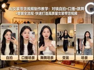 AI女装带货视频制作教学，对镜自拍、口播、跳舞、变装全流程，快速打造高质量女装带货视频-数智网创